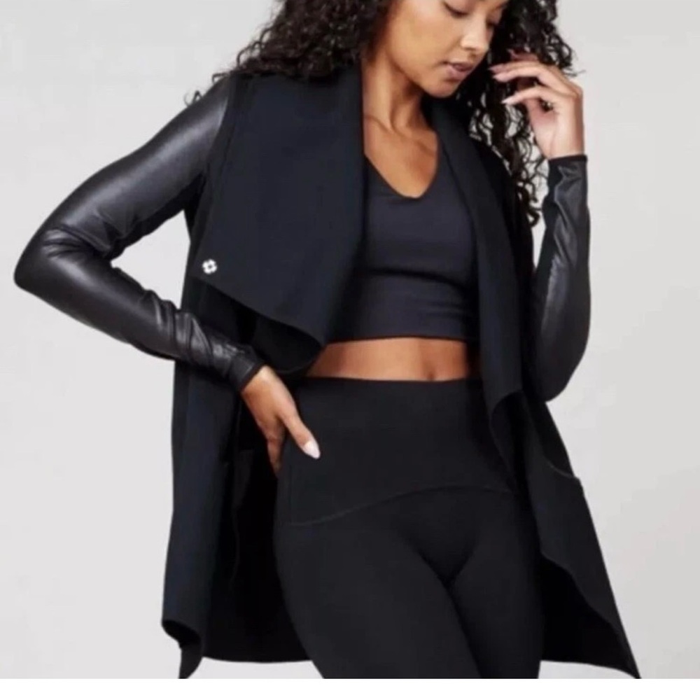 SPANX Asymmetrical Black Jacket with faux leather Sz XS